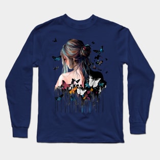 Butterfly girl watercolors Long Sleeve T-Shirt